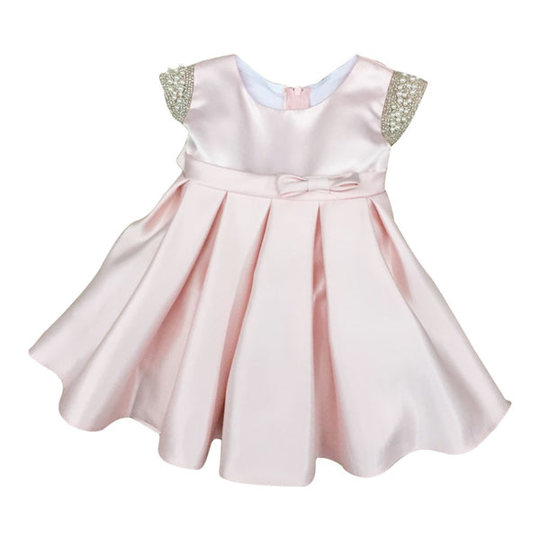 Petite Adele Baby Girls Blush Dull Satin Beaded Flower Girl Dress 6-24M - SophiasStyle.com